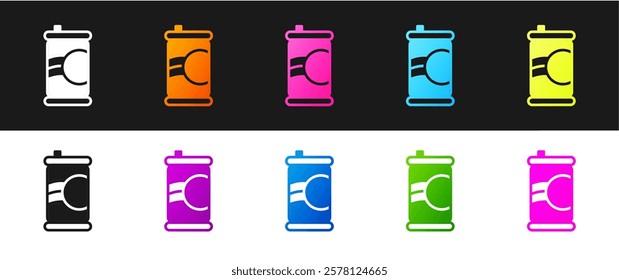 Set Soda can icon isolated on black and white background.  Vector