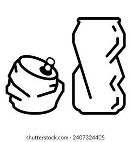 Set soda can icon vector in thin line and flat style with editable stroke on white background. Dented soda cans icons set. Vector illustration