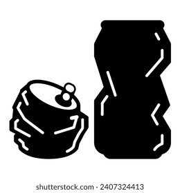 Set soda can icon vector in thin line and flat style with editable stroke on white background. Dented soda cans icons set. Vector illustration