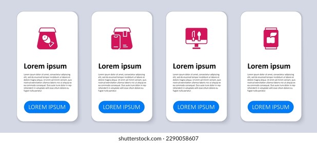 Set Soda can, Online ordering food,  and fish. Business infographic template. Vector