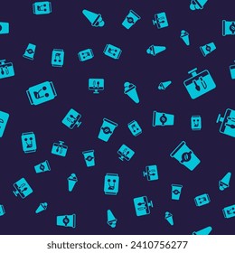 Set Soda can, Online ordering food, Ice cream waffle and Coffee cup to go on seamless pattern. Vector