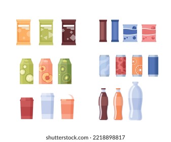 Set of soda. Collection of delicious drinks, juices. Stickers for social networks. Sweets and beverage. Dessert and delicacy concept. Cartoon flat vector illustrations isolated on white background