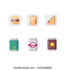 Set of soda drinks and fastfood vector illustration.