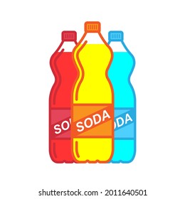 Set of soda icon. Lemonade bottles. Colored contour linear silhouette. Side view. Vector simple flat graphic illustration. The isolated object on a white background. Isolate.