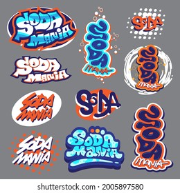 Conjunto de Soda mania ,Ilustración vectorial. 
Aplicable para producto, logotipo, pegatina, web, social.