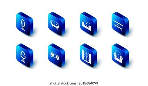 Set Sofa, Armchair, Furniture nightstand, Wardrobe, TV table,  and Mirror icon. Vector