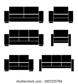 Set of Sofa and Armchair Simple Icons. Black Icons isolated on White Background. Vector Illustraion. Interior Design Elements for Architects