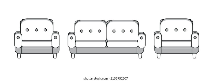 Sofás y sillones. Lineart, imagen vectorial.