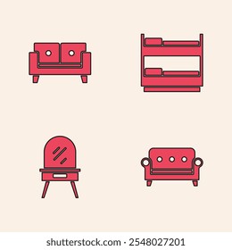 Set Sofa, , Bunk bed and Dressing table icon. Vector