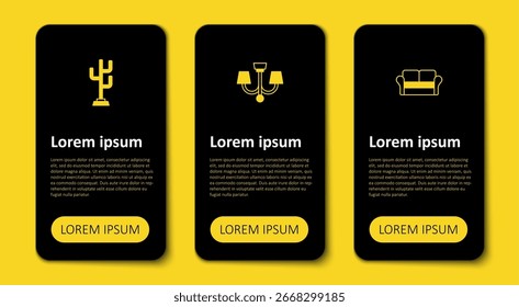 Set Sofa, Chandelier and Coat stand. Business infographic template. Vector