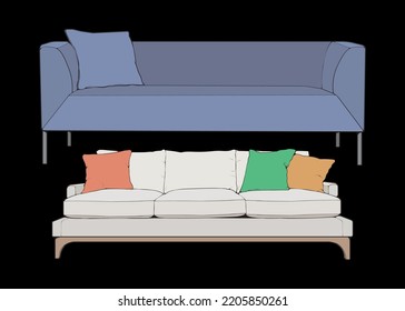 Set of sofa or couch color block illustrator. set of color block furniture for living room. Vector illustration.
