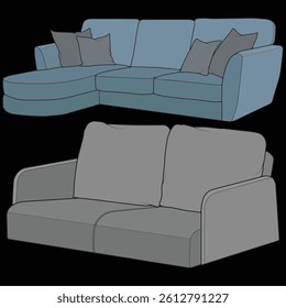 Set of Sofa or couch color block illustration. color block furniture for living room. Vector illustration isolated.

