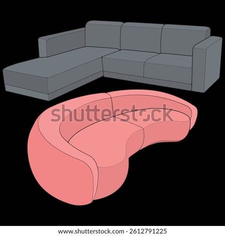 Set of Sofa or couch color block illustration. color block furniture for living room. Vector illustration isolated.
