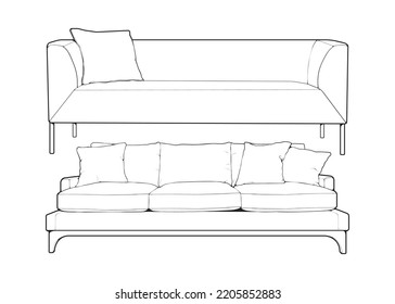 Set of sofa or couch line art illustrator. Set of outline furniture for living room. Vector illustration.
