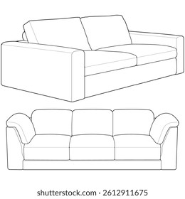 Set of Sofa or couch line art illustration. Outline furniture for living room. Sofa illustration isolated.
