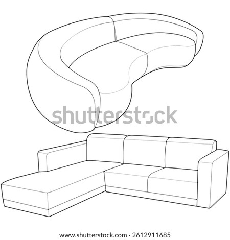 Set of Sofa or couch line art illustration. Outline furniture for living room. Sofa illustration isolated.
