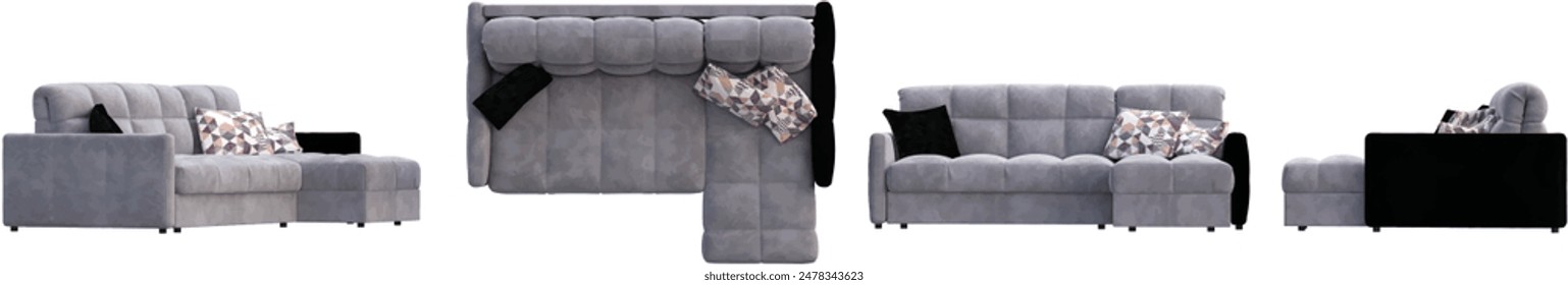 Set of sofa isolated on transparent background. 3D render