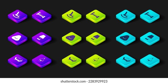 Set Sofa, Lamp hanging, Pouf, Table lamp, Bed and Rocking chair icon. Vector