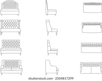 A set of sofa models with a view from three angels