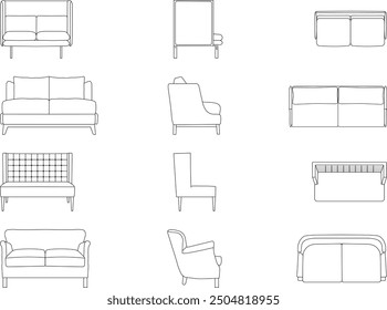 A set of sofa models with a view from three angels