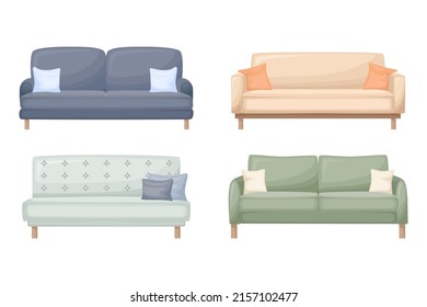 Sofas. Sammlung von komfortablen Sofas für die Innenausstattung, Vektorgrafik