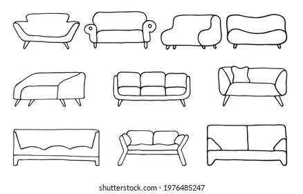 Set of Sofas in the Doodle style. Contoured furniture. Soft furniture. Vector EPS 10