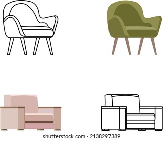 sillones mullidos sobre blanco. Ilustración vectorial, eps 10