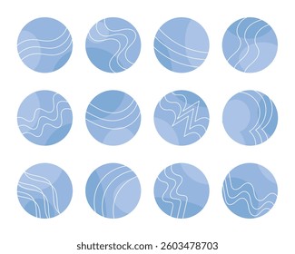 Set of soft blue backgrounds templates in boho style. Icons