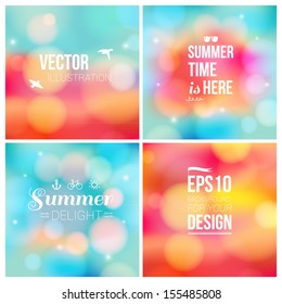 Set of soft blurry backgrounds with bokeh effect. Vector illustration.