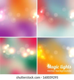 Set of soft blurry backgrounds with bokeh effect. Vector illustration.