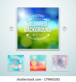 Set of soft blurry backgrounds with bokeh effect. Web slider stylization. Vector illustration.