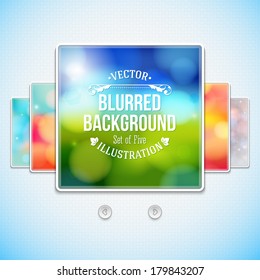 Set of soft blurry backgrounds with bokeh effect. Web slider stylization. Vector illustration. 