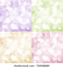 Set of Soft Bright Abstract Bokeh Background, Soft Glow of the Sun , Defocused Lights, Vector Illustration