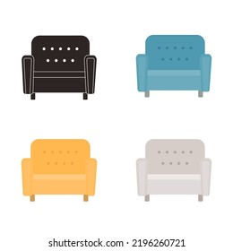 Set of soft chairs in different colors. Vector illustration. Home interior concept. Cartoon flat