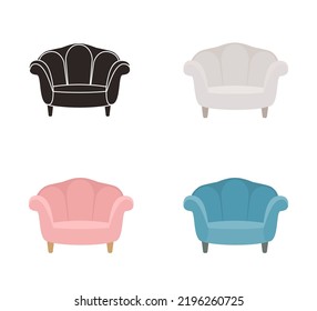 Set of soft chairs in different colors. Home interior concept. Vector illustration. Cartoon flat style