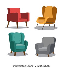 Un juego de sillas mullidas. Ilustración vectorial al estilo de las caricaturas planas.