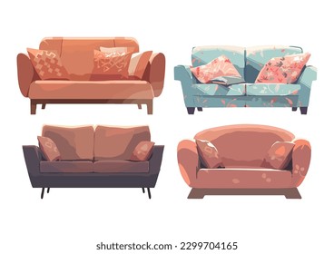 Set of a soft cozy modern cocouches. Vector design element isolated on a white background