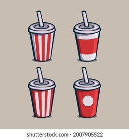 set of soft drink paper cups Icon isolated Vector illustration with outline cartoon simple color 