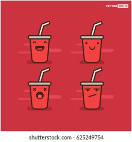 Set of Soft Drink Soda Glass Line Icons Smiling Laughing Dead and Upset