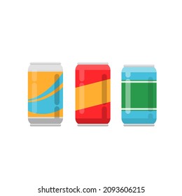 Set of soft drinks in aluminum packaging. Carbonated water with different flavors. Vector, illustration in flat style isolated on white background