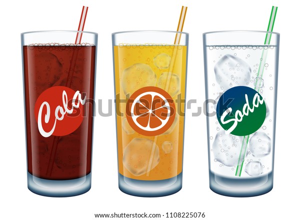 Set Soft Drinks Glasses Soda Ice: immagine vettoriale stock (royalty ...