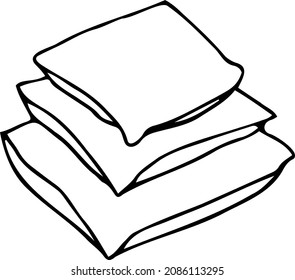 A set of soft feather pillows. Logo, doodle, clipart. Vector black-and-white hand-drawn illustration.