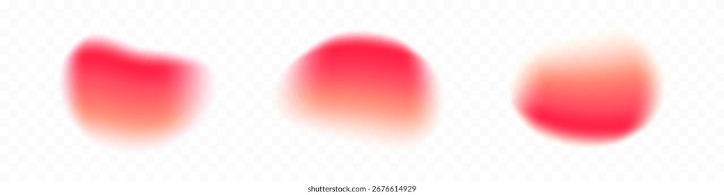 Set of soft, fluid blur blobs or spots with aura effect, isolated on a transparent background