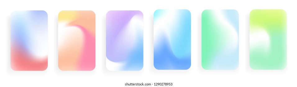 Set of soft fradient waves. Gradient blur. Can use for mobile app, presentation, cards, posters, social media post background Abstract art. Vector illustration