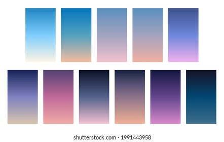 Set of soft gradient background. Sunrise, sunset, morning, twilight, night sky colors. Modern abstract vector for web, smartphone screen, mobile apps, social media and more. Space for text or image.