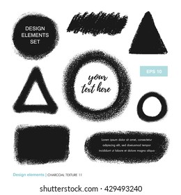 Set of soft hand drawn charcoal texture. Coal stain for banners background. 