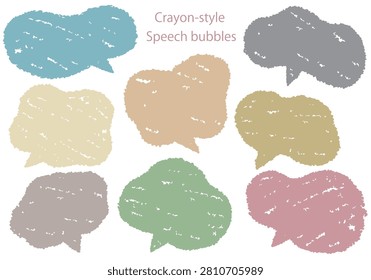 Set of soft, hand-drawn crayon speech bubbles in grayish tones
