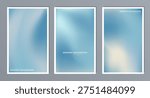 Set of soft light blue and grey abstract vertical gradient background. Pastel wavy fluid A4 wallpaper texture for calm corporate presentation, airy web design, wedding invitation minimalist backdrop