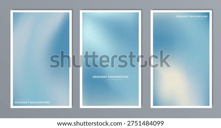 Set of soft light blue and grey abstract vertical gradient background. Pastel wavy fluid A4 wallpaper texture for calm corporate presentation, airy web design, wedding invitation minimalist backdrop