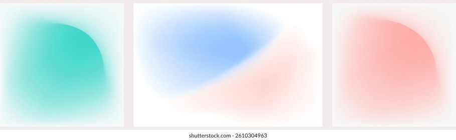 
Set Soft pastel abstract background with smooth gradients in turquoise, blue and pink tones. Perfect for web design, presentations, advertising and social media visuals. light and airy effect.